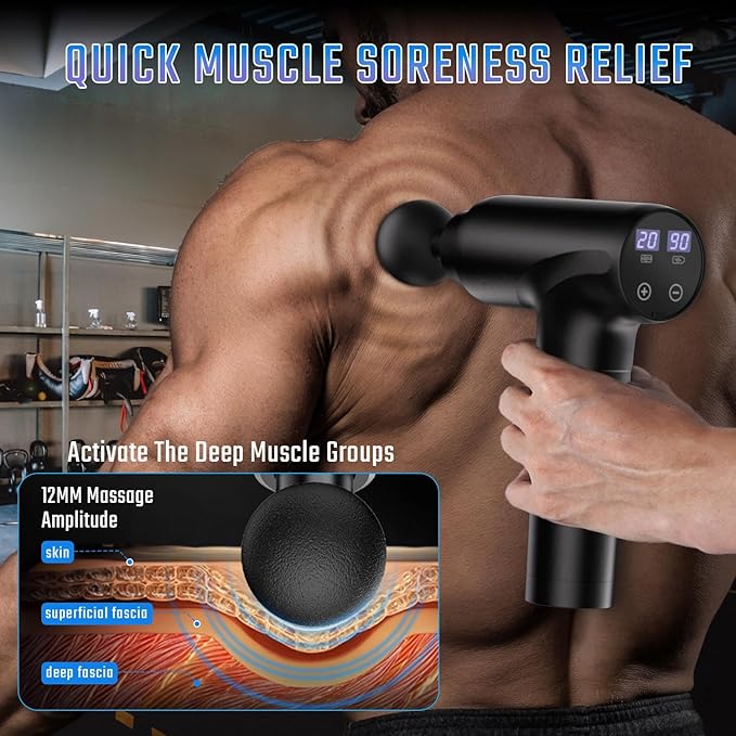 cotsoco Massage Gun Deep Tissue, Muscle Massage Gun with 9 Attachment Heads 20 Speeds & Silent Brushless Motor for Pain Relief, Handheld Percussion Back Massager Gun, Mothers Day Gifts for Mom(Black)
