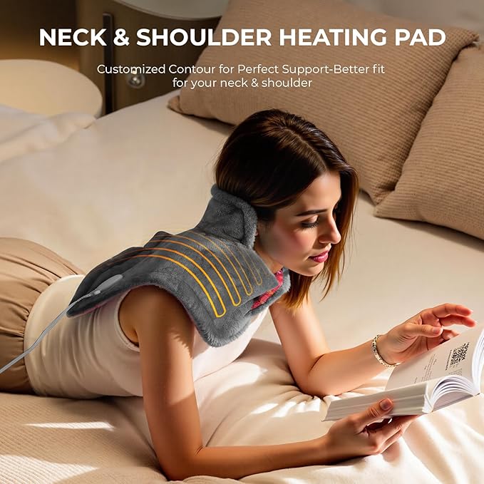 VAAGHANM Heating Pad: Electric Heat Pad for Neck & Shoulders & Back - Weighted Instant Heating Pads-6 Heat Options & 6 Auto Timer Mode- Gifts for Mom Women-Grey
