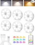EZVALO 6-Pack Under Cabinet Lighting, Rechargeable Motion Sensor Puck Light with Remote, 3 Color Temps & 12 RGB Colors, Magnetic Stick on Light, Dimmable Under Counter Light for Kitchen, Home Decor