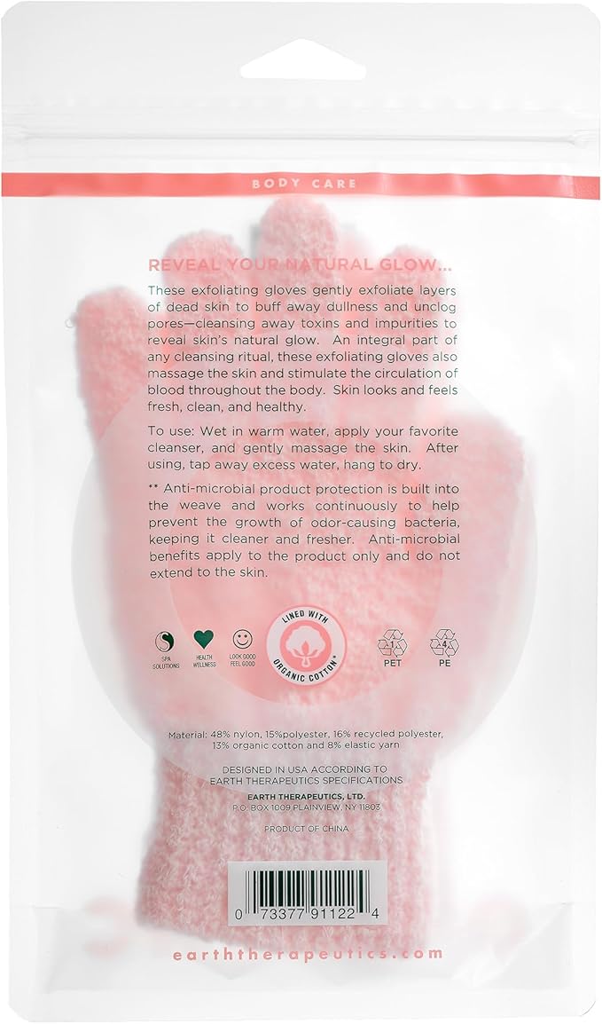 Earth Therapeutics Cotton Exfoliating Hydro Gloves - Pink