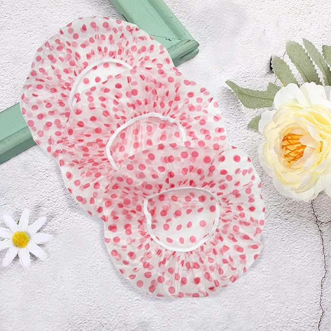 18Pcs Plastic Shower Caps for Women Waterproof Bath Caps Bathing Hair Cap Reusable Shower Caps for Shower,Spa,Salon,Housework,Girls,Home,Travel (Pink)