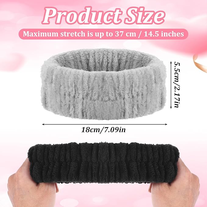 2PCS SPA Headbands, Make Up Headband Hair Headband for Face, Soft Puffy Terry Cloth Hairbands for Men Women's Facial Makeup, Washing, Face Mask, Spa & Shower (Black,Grey)