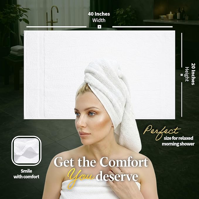 Pearl Linens Bath Towel Set of 12, Economy Cotton 20x40 Hotel Quality White Bath Towels Bulk, Lightweight and Highly Absorbent Quick Dry Towel for Home, Hotel, Spa, Gym and Bathroom, White Towel