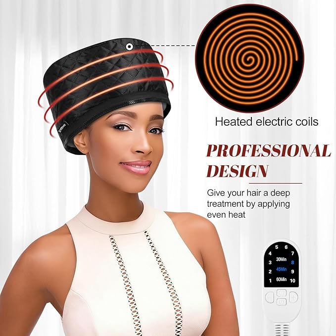 TEPENAR Hair Steamer for Deep Conditioning: Upgraded Heat Cap with 10-Level Fast Heating 3 Time Settings for Natural Hair Portable Thermal Steam Cap for Home Hair Treatment