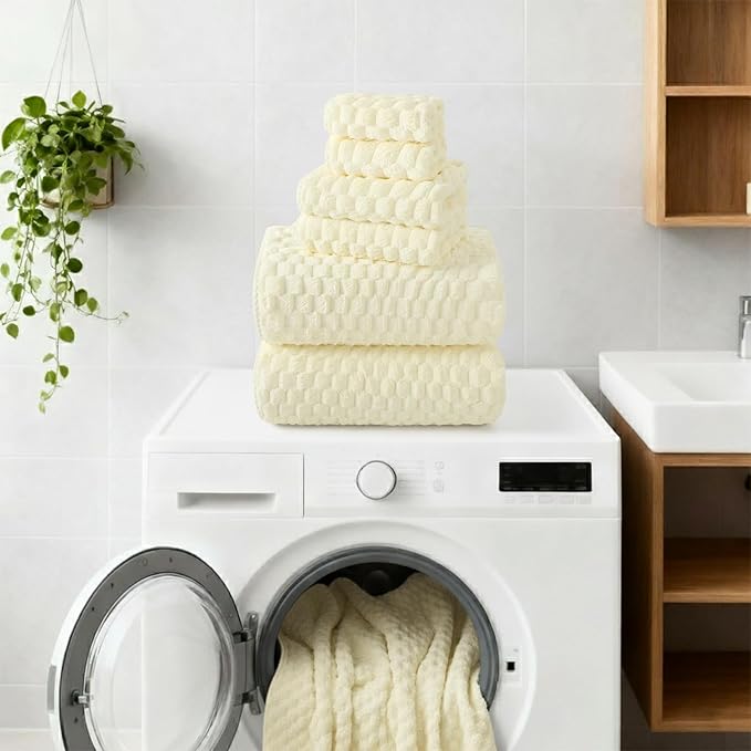 REDKISS Cream Microfiber Towels Set of 6-35x70 Inches Oversized Bath Sheets, Extra Large Bath Towels Set of 6, Super Soft Quick Dry Lint Free Absorbent Waffle Microfiber Shower Towels