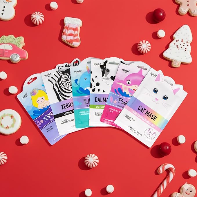 Epielle Character Face Mask Wave & Wild 12 Pack, Fun & Effective Korean Skin Care, Spa Party Favors, Mothers Day Gifts, Birthday Gifts for Women, Self Care Gifts
