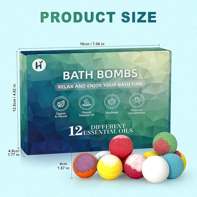 Bath Bombs Birthday Gifts for Women & Men Set, 12 Pack Handmade Natural Organic Bath Bomb with Shea Butter, Basket Set for Mothers Day Gifts for Mom, Spa Relaxing Self Care, Teacher Appreciation Gifts