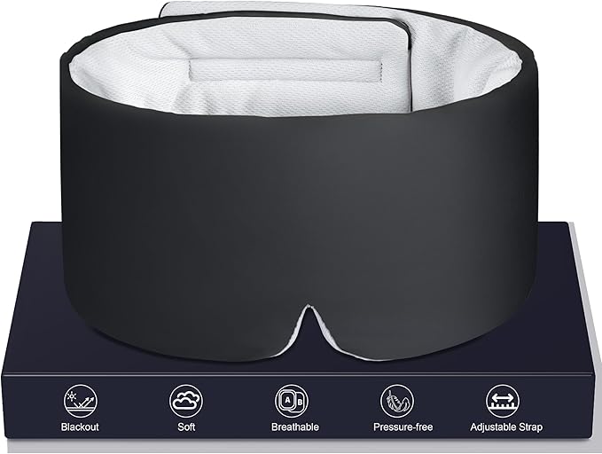 LOVE EYE Dual Side Sleep Mask, Ice Silk Eye Sleeping Mask & Blindfold with Adjustable Strap, Warm and Cool Side Total Blackout Eye Covers for Women Men Sleep Travel Nap (Black)