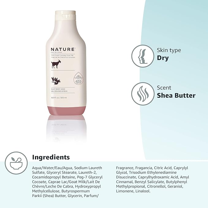 Nature by Canus Goat Milk Body Wash, Moisturizing Shea Butter Cleanser for Dry Skin, 16.9 Fl Oz