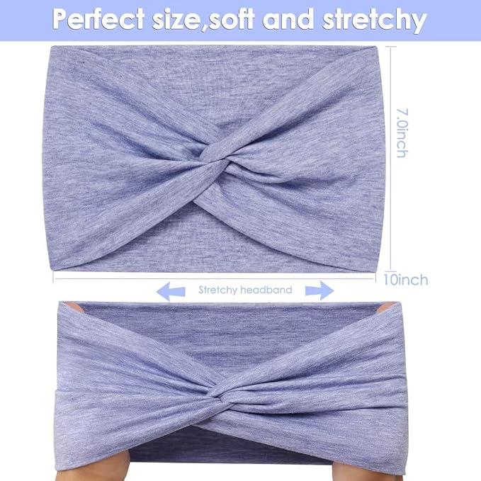 HAUHC Extra Wide Headbands for Women, 7'' Large Cotton Like Turban Knotted Bandana Head Bands for Women Non Slip, Boho Headbands for Women's Hair (6Pcs Bright Colors, Extra Large 7" Wide)