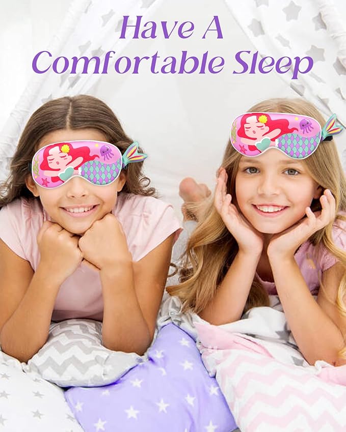 Miss Adola Sleep Mask for Kids - Valentines Gift for Kids Cute Silk Eye Cover for Sleeping Soft Kawaii Eyeshade Animal Eye Blindfold with Adjustable Strap for Girls Teens, Sea Girl