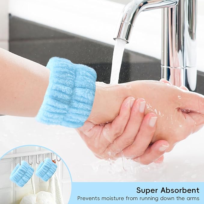 my novel things Spa Headband For Washing Face, Skincare headband and Wristband set With Hair Clips for Women Girls, Soft-Puffy Velvet Makeup Headbands Hair Band