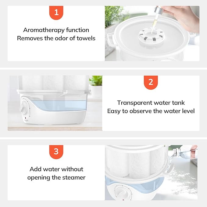 TASALON White Hot Towel Steamer for Facials, 5-Min Quick Heating Towel Warmer Machine, Portable Spa Salon Equipment with Aromatherapy for Massage
