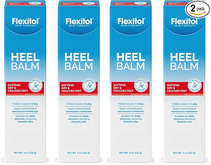 Flexitol Heel Balm Four Pack, Cracked Heel Cream & Foot Balm, Intensive Hydration for Dry, Rough Feet & Heels, Urea-Based Moisturizing Cream, 4 oz Tube