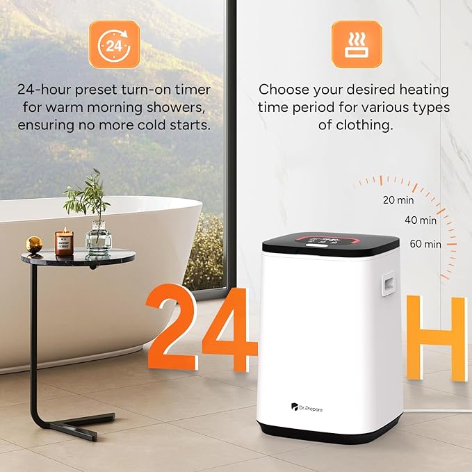 DR.PREPARE 23L Towel Warmer for Bathroom, Luxury Towel Warmer Bucket with LED Display, 3 Timer Settings, Auto Shut Off, Child Safety Lock, 4 Hooks, Large Warmer for 3 Towels, Bathrobes, Blankets, PJ's