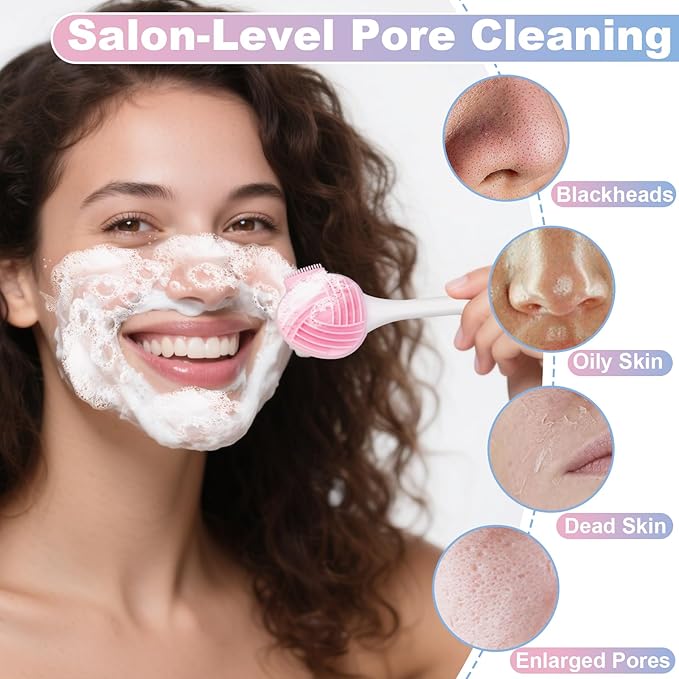 4PCS 2 in 1 Double-Sided Facial Cleansing Brush, Silicone Face Scrubber Exfoliator, Gentle Face Mask Brush, Pore Cleaning Brush for Exfoliating, Removing Blackheads, Makeup Skincare Removal