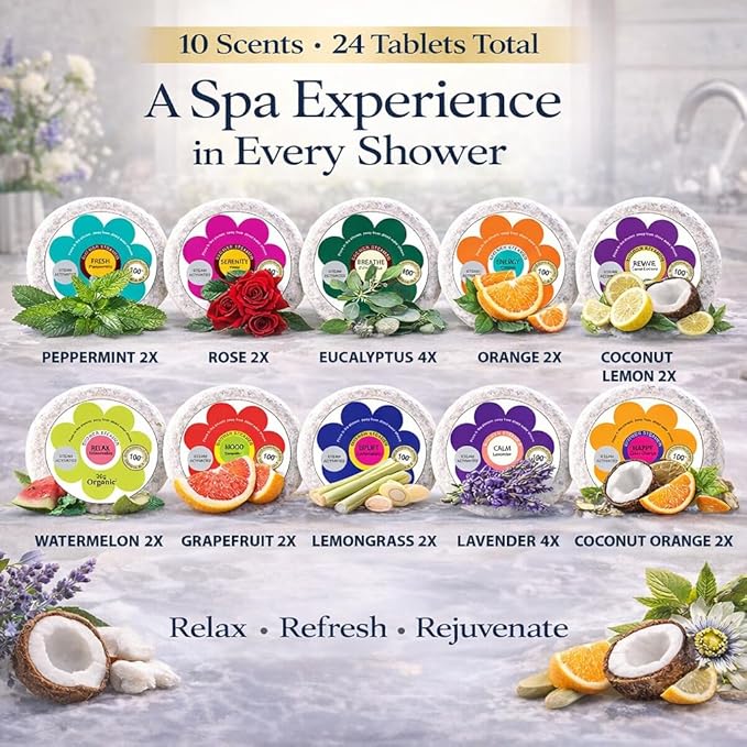 Shower Steamers for Women, Mothers Day Gift for Mom, 24pc Shower Bombs Aromatherapy Gift Set w/Organic Essential Oils. Shower Melts, Bath Bombs for Shower, Birthday Gifts, 4 Boxes of Pack of 6