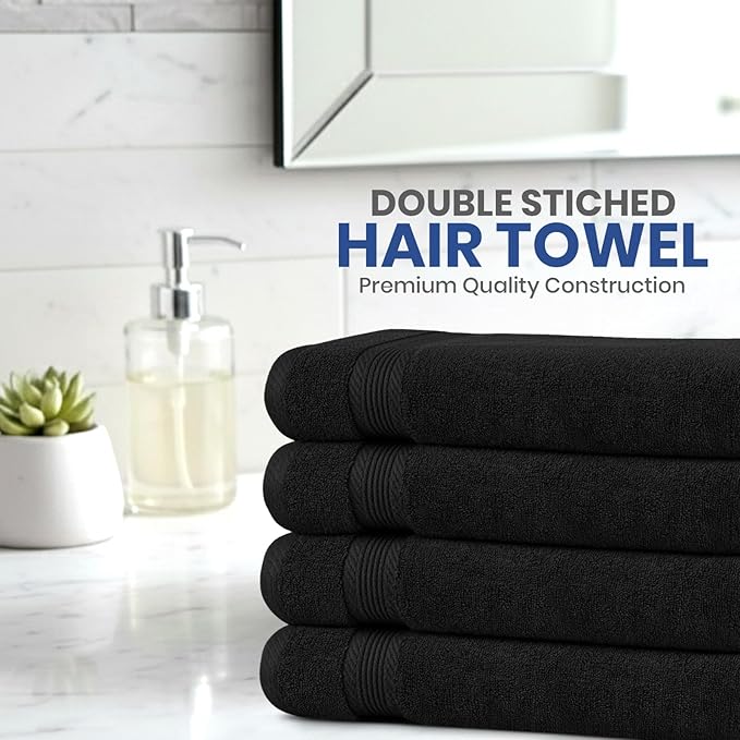 Linteum Textile Supply Luxury Hair Towels 100% Ring Spun Cotton Towel for Women, Men, Kids | 20x40 inches Quick Dry Towels for Gym, Beauty, Spa, Salon | Pack of 12 | Black | Superior Soft Touch