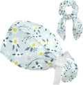 Scrub Caps Women Nursing Hats Floral Flowers with Buttons Ponytail Working Adjustable Pouch Tie Back