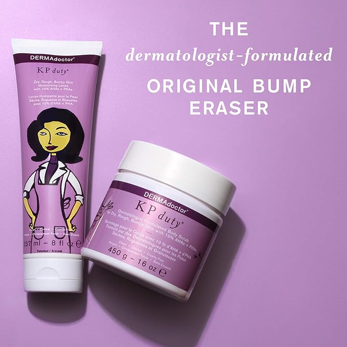 DERMAdoctor KP Bump Eraser Body Scrub and Lotion Kit Dermatologist Formulated Exfoliant | Keratosis Pilaris Treatment For Dry And Bumby Skin 10% AHAs + PHAs