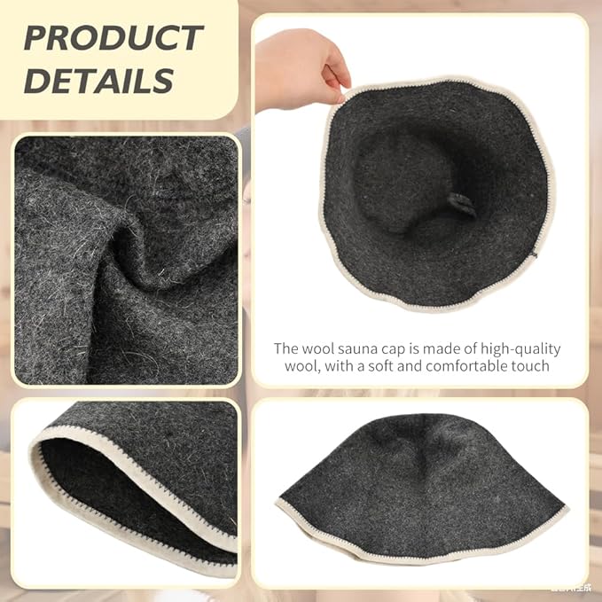 Wool Sauna Hat, Comfortable Soft Felt Wool Cap, Breathable Russian Banya Cap, Protects from Overheating & Hair Damage, for Spa, Steam Room, Banya, Bathhouse, Breathable Grey