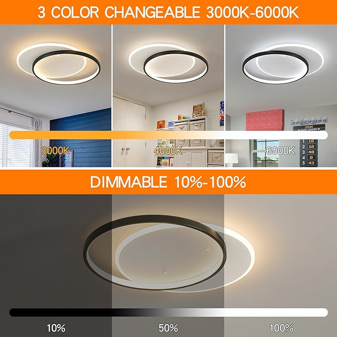 Shine LUEST Modern LED Ceiling Light Fixture Black Semi Flush Mount Light with Remote Control 19.69" Hallway Light Fixtures Ceilings Mount Dimmable Ceiling Lamp for Bedroom,Kitchen,Entryway