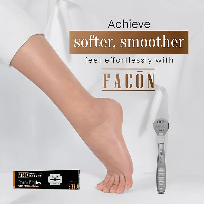 Facón Professional Callus Shaver Remover with 50 Blades, Pedicure Razor for Feet & Hands, Foot Razor for Callus Removal, Callus Blade Remover, Corn Shaver, Surgical Grade Premium Stainless Steel Tool