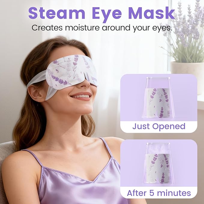 Aroma Season Steam Eye Mask, 5 Packs Unscented Self Heating Heated Eye Mask for Sleep, Warm Compress for Dry Eyes, Travel Essentials & Relaxation Gifts for Women Dry Stye Eye Treatment Spa (Lavender)
