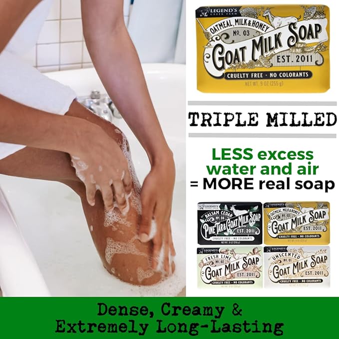 Legend's Creek Farm Goat Milk Soap - Triple Milled Moisturizing Bar for Hands and Body - 9 Oz Creamy Lather, Nourishing, Natural Soap for Sensitive Skin (Assorted Bundle)