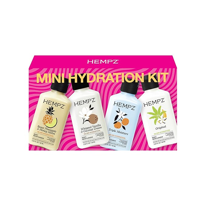 Hempz Mini Moisturizer Kit, Everyday Hydrating Lotion, 4-pack Travel Hand Cream Set, 2.25 oz