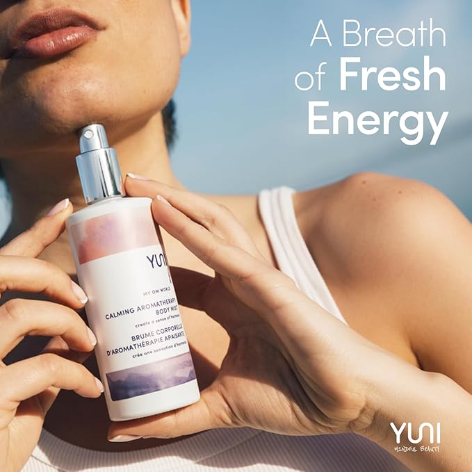 YUNI Beauty Calming Body Mist (4oz) My OM World - Natural Aromatic Oils - Relaxing Stress Relief - Promotes Focus & Clarity - All Natural, Paraben-Free, Cruelty-Free