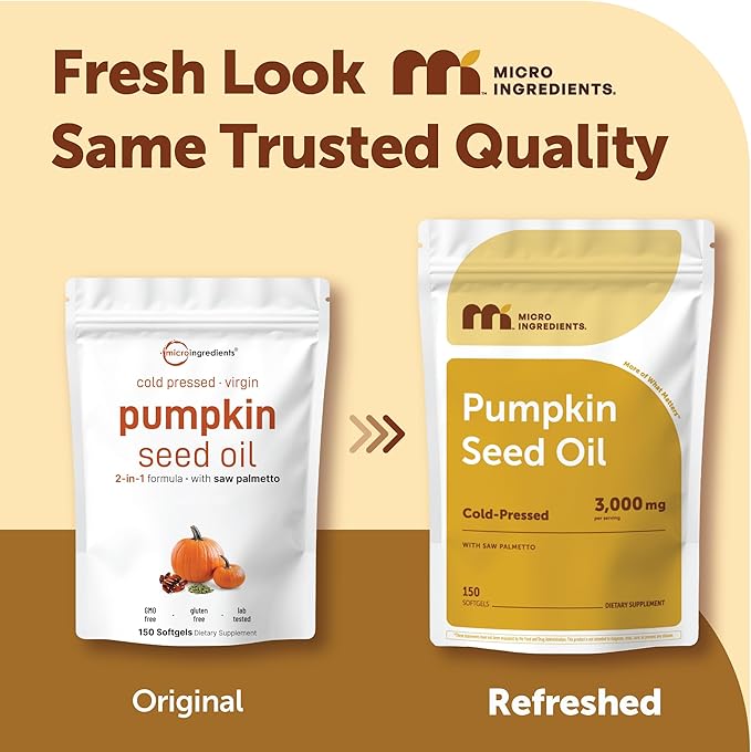 Micro Ingredients Pumpkin Seed Oil with Saw Palmetto, 150 Softgels | Cold Pressed, Pure Virgin Oil, Essential Fatty Acids, & Phytosterols | Natural Herbal Supplement | Non-GMO