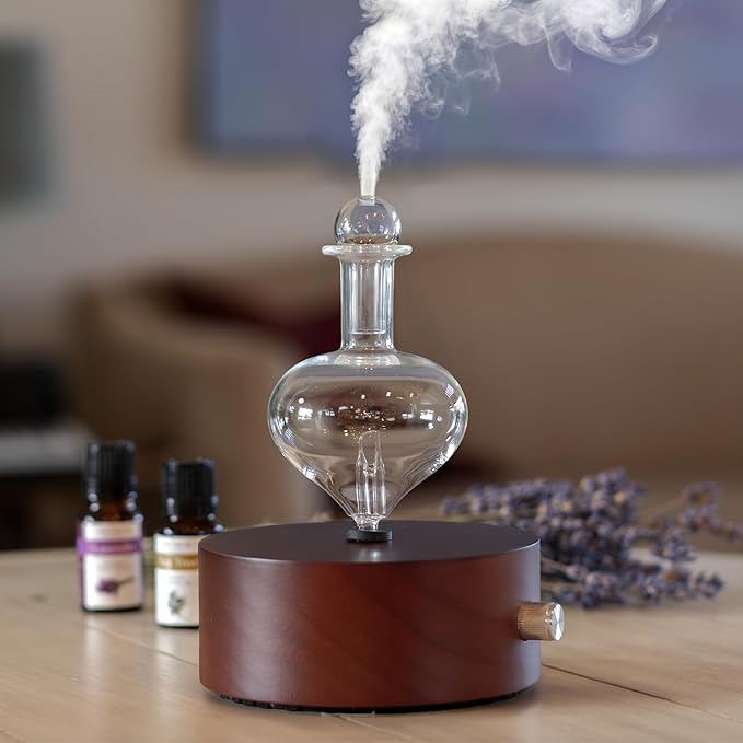 ArOmis Premium Glass Essential Oils Nebulizer - Waterless Diffuser for Aromatherapy - Handmade Oil Diffuser, Wooden Base, No Plastic, No Heat, No Battery, No LEDs - Solum Nox Eros