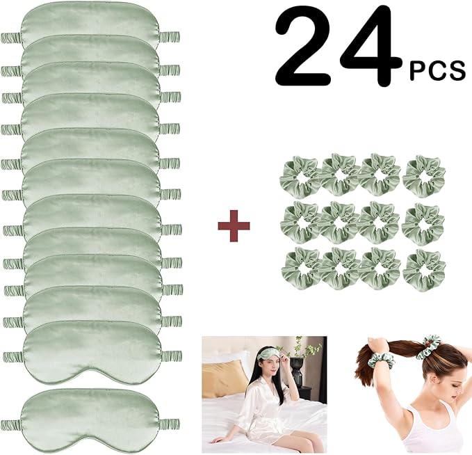 24Pcs Satin Eye Mask Silk Sleep Masks Silky Eyes Cover Blackout Blindfold Eyeshade Scrunchies Hair Ties Travel Wedding Gift