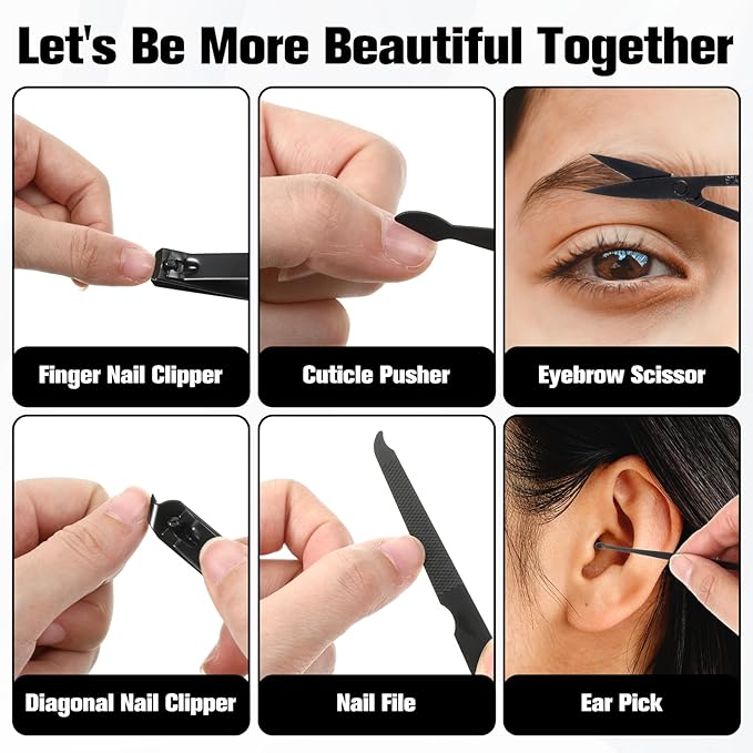 Manicure Nail Clippers Sets Stainless Steel Nail Grooming Cutter Kit Travel Pedicure Care Tools Accessories File Tip Tweezers Cuticle Pusher for Men Women Dad Boyfriend Teen Boys