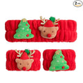 PERFECTSIGHT 2 Pack Cute Animal Headbands for Makeup Wash Shower Adjustable Elastic Hair Band for Girls and Women (Red Christmas)
