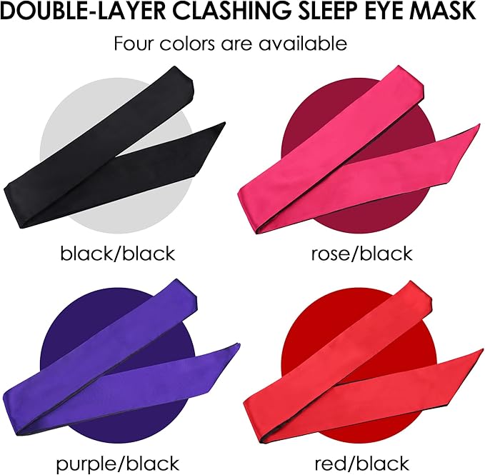 FRESHME Satin Eye Mask Sleeping - Adjustable Eye Shade Soft and Comfortable Satin Eye Blinder Cover for Women Men Night Travel Nap Meditation Valentine's Day Gift 160cm/63in Black and Red