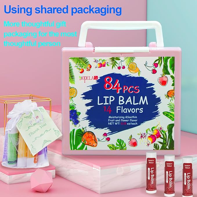 84 Pack Natural Lip Balm Bulk with Vitamin E and Coconut Oil Valentine's Gifts Choice - Moisturizing, Soothing, and Repairing Dry and Chapped Lips - 14 Flavors - Non-GMO