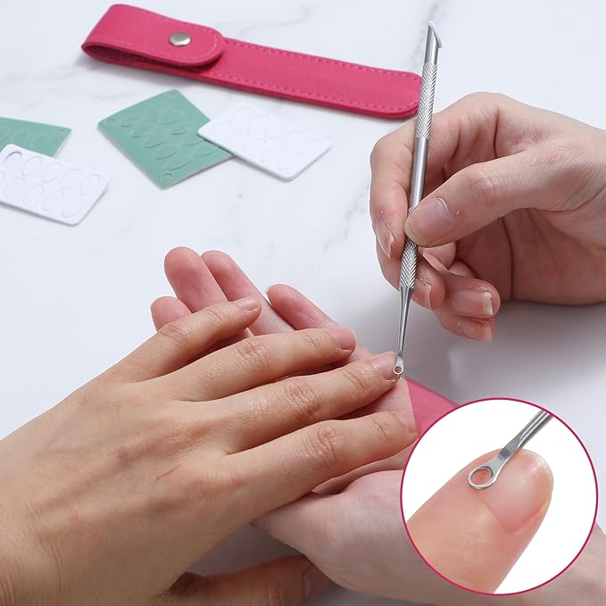 Loop Cuticle Pusher, Pre-treatment Cuticle Pusher, Stainless Steel Nail Care Tool Set with 6Pcs 100#/240# Grit Nail Files Portable Leather Bag for Women Home Manicure Pedicure Tools Kit