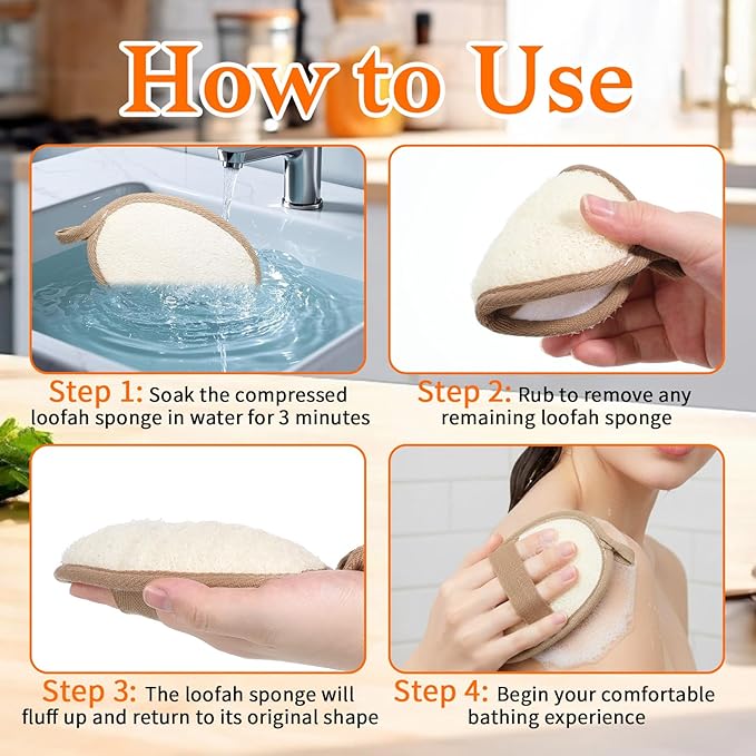 2Pcs Natural Loofah Exfoliating Body Scrubber, Made with Natural Egyptian Shower loofa Sponge, Shower Exfoliator for Women and Men, Loofah Exfoliating Body Scrubber for Bath