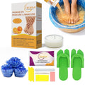 Deluxe 6 Step Pedicure Kit with Massage Oil Candle, Epsom Salt, Callus Remover Gel, Collagen Mask & Shea Butter Lotion + Disposable Pedicure Kit, Liner & Slippers (01 Set, Orange)