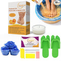 Deluxe 6 Step Pedicure Kit with Massage Oil Candle, Epsom Salt, Callus Remover Gel, Collagen Mask & Shea Butter Lotion + Disposable Pedicure Kit, Liner & Slippers (30 Sets, Orange)