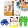 Deluxe 6 Step Pedicure Kit with Massage Oil Candle, Epsom Salt, Callus Remover Gel, Collagen Mask & Shea Butter Lotion + Disposable Pedicure Kit, Liner & Slippers (12 Sets, Orange)