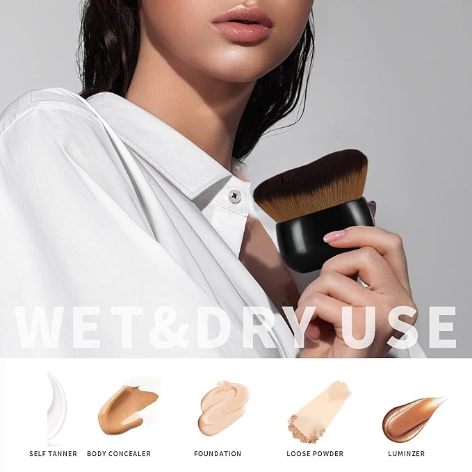 Extra Large Body Makeup Brush Kabuki Brush for Foundation & Bronzer, 75 mm Wide-headed Kabuki Brush Provides More Even&Sunscreen Face&Back Makeup Brush, Wet & Dry Use (Black)