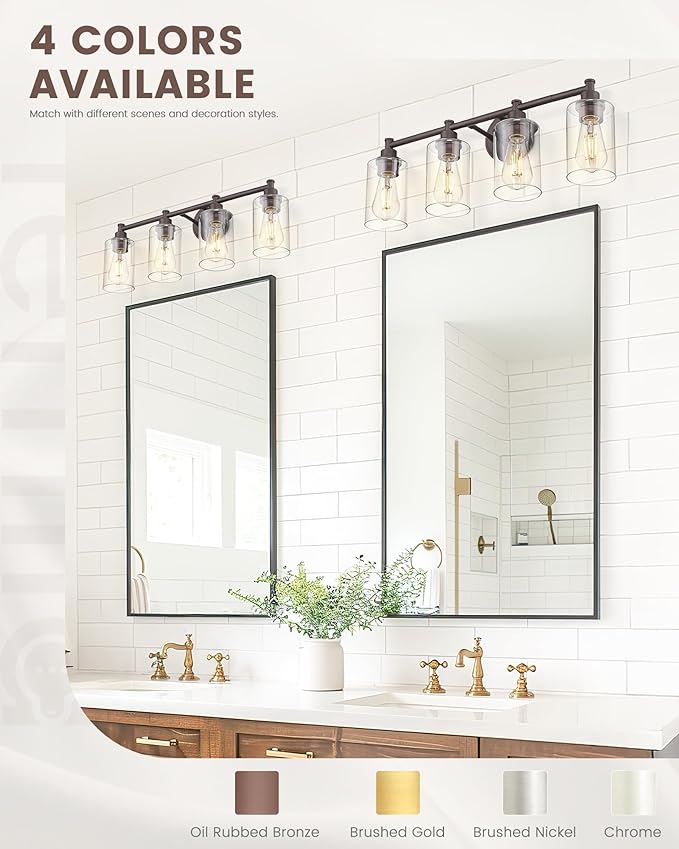 FEMILA Bathroom Vanity Light Fixture, 4-Light Farmhouse Wall Vanity Lights, Oil Rubbed Bronze Finish with Clear Glass Shade, 4FYC56B-4W ORB