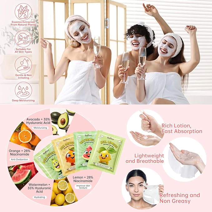 28PCS Spa Party Supplies For Girls, Spa Birthday Party Favors For 4 People, Spa Day Kit With Bath Bombs, Eye Mask, Lip Balm, Face Mask, Hand Cream, Compressed Towel, Gift Bag, Sleepover Spa Gift Set
