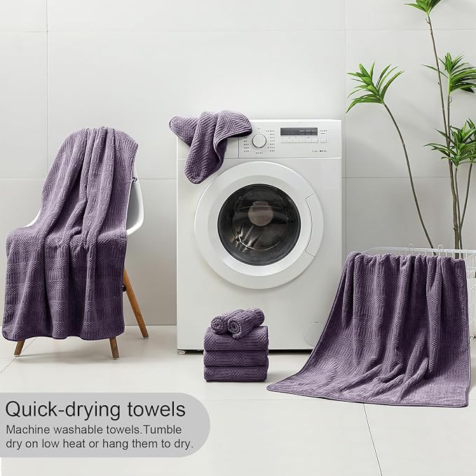 Ycosy 4 Pack Extra Large Microfiber Bath Towels Set,35x70 inches,600GSM,Less Lint Highly Absorbent Super Soft & Quick Dry,Oversized Bath Towels,Perfect for Bathroom Gym Pool,Dark Purple