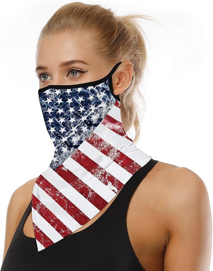 YAYOUREL Neck Gaiter Face Mask Bandanas for Men Women UV Face Scarf Cover Ear Loop Hole Facemask for Fishing Running Cycling