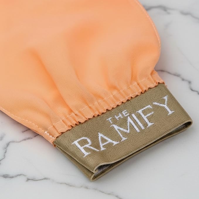 The RAMIFY Silk Exfoliating Gloves for Smooth Skin Natural Body Scrubber High Quality Turkish Bath Gloves Regeneration of Dead Skin Cells Handcrafted Turkish Kese (Salmon)