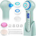 UMICKOO Face Scrubber Exfoliator,Facial Cleansing Brush Waterproof with LCD Screen,Blackhead Remover Vacuum with 5 Brush Heads,Face Spin Brush for Exfoliating (Green)